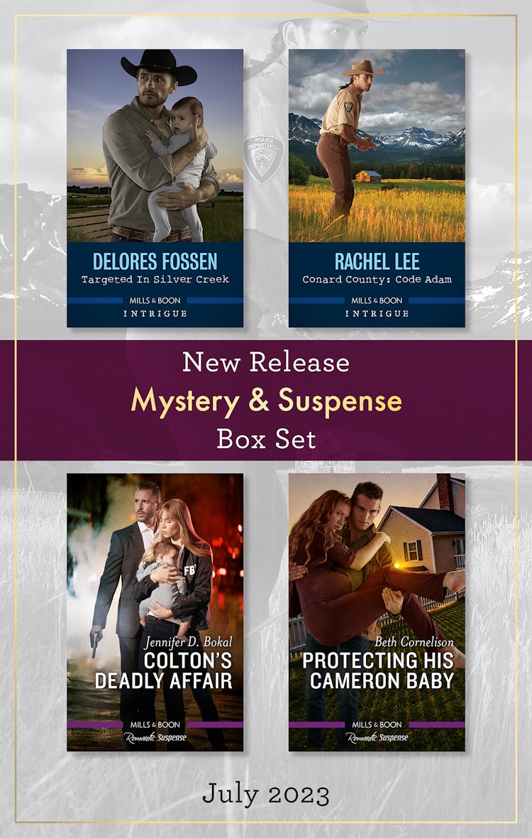 Cover image for Mystery & Suspense New Release Box Set July 2023/Targeted in Silver Creek/Conard County - Code Adam/Colton's Deadly Affair/Protecting His Cameron Baby, isbn: 9781867289913