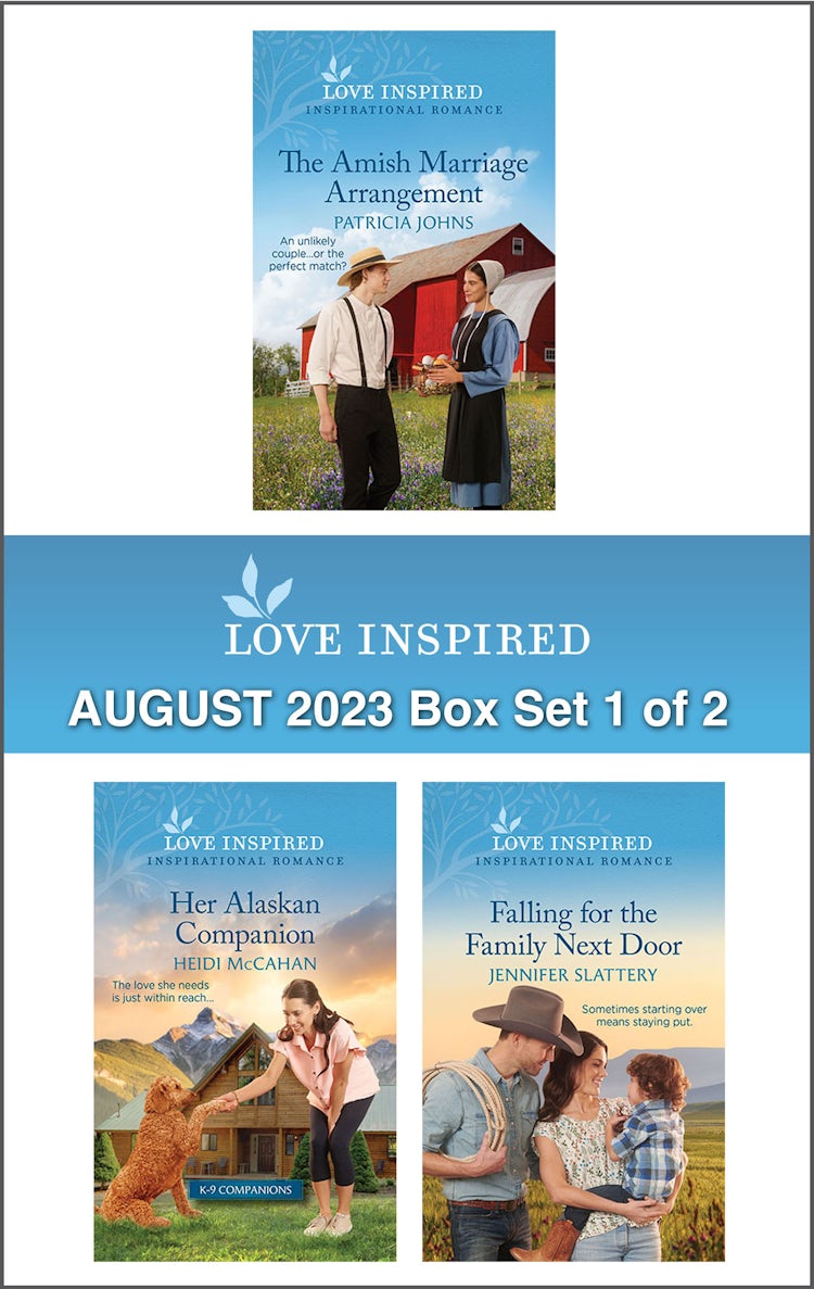 Cover image for Love Inspired August 2023 Box Set - 1 of 2/The Amish Marriage Arrangement/Her Alaskan Companion/Falling for the Family Next Door, isbn: 9781867290506