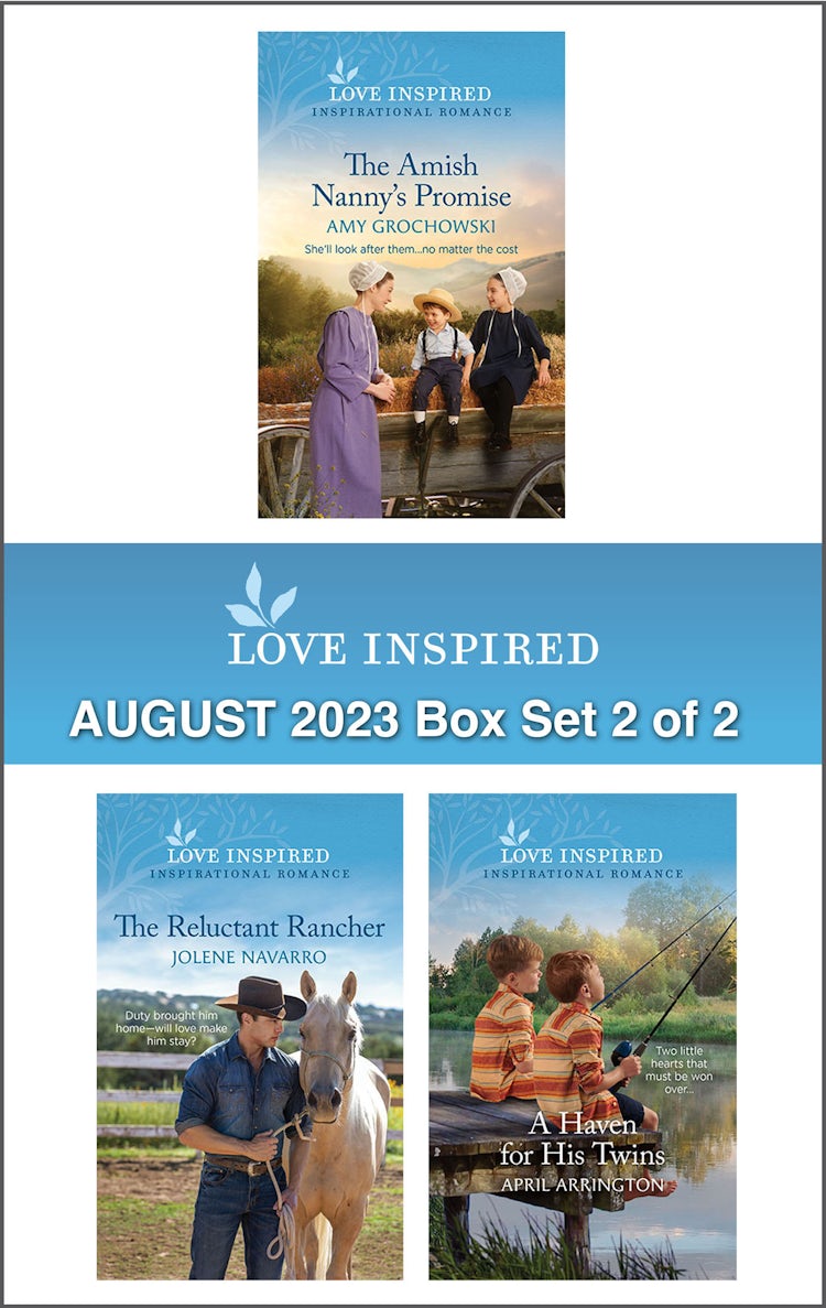 Cover image for Love Inspired August 2023 Box Set - 2 of 2/The Amish Nanny's Promise/The Reluctant Rancher/A Haven for His Twins, isbn: 9781867290513