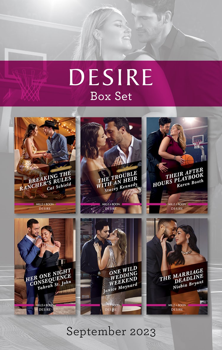 Cover image for Desire Box Set Sept 2023/Breaking the Rancher's Rules/The Trouble with an Heir/Their After Hours Playbook/Her One Night Consequence/One Wild Wedding Weekend/The Marriage Deadline, isbn: 9781867293446