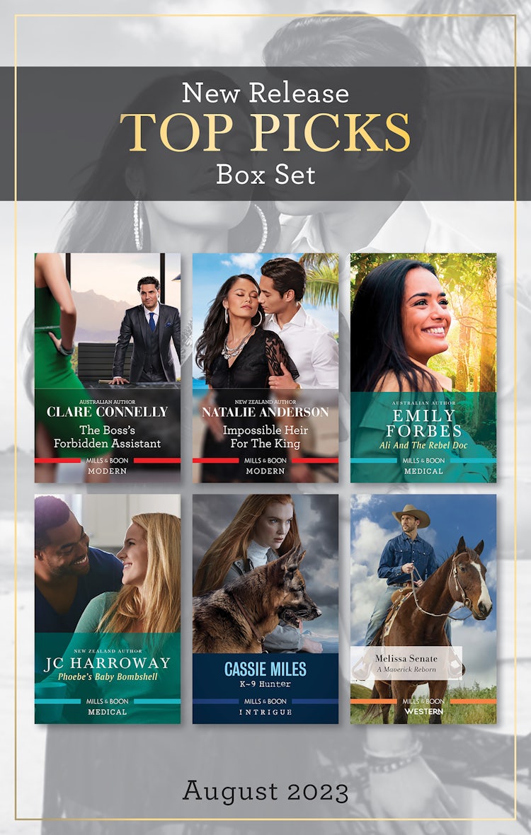 Cover image for Top Picks New Release Box Set Aug 2023/The Boss's Forbidden Assistant/Impossible Heir for the King/Ali and the Rebel Doc/Phoebe's Baby Bombshell/K-9 Hunter/A Maverick Reborn, isbn: 9781867293668