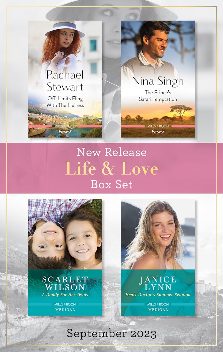 Cover image for Life & Love New Release Box Set Sept 2023/Off-Limits Fling with the Heiress/The Prince's Safari Temptation/A Daddy for Her Twins/Heart Doctor's Summer Reunion, isbn: 9781867293736