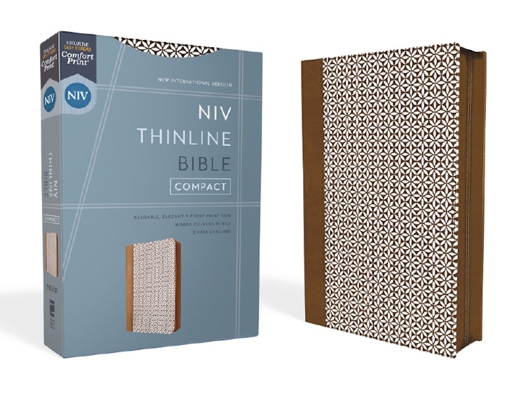 Cover image for NIV Thinline Bible [Compact, Zippered, Red Letter, Comfort Print, Brown/White], isbn: 9780310463368