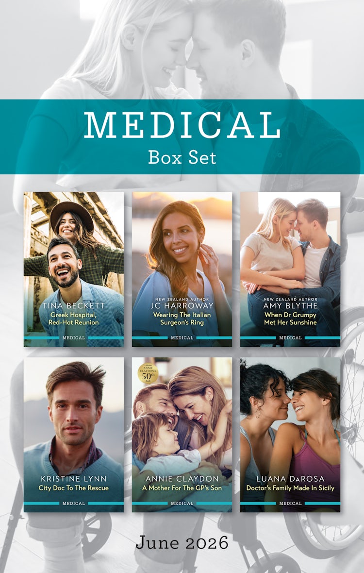 Cover image for Medical Box Set June 2026/Greek Hospital, Red-Hot Reunion/Wearing The Italian Surgeon's Ring/When Dr Grumpy Met Her Sunshine/City Doc To The Rescue/A Mother For The GP's Son/Doctor's Family Made In Si, isbn: 9781038984456